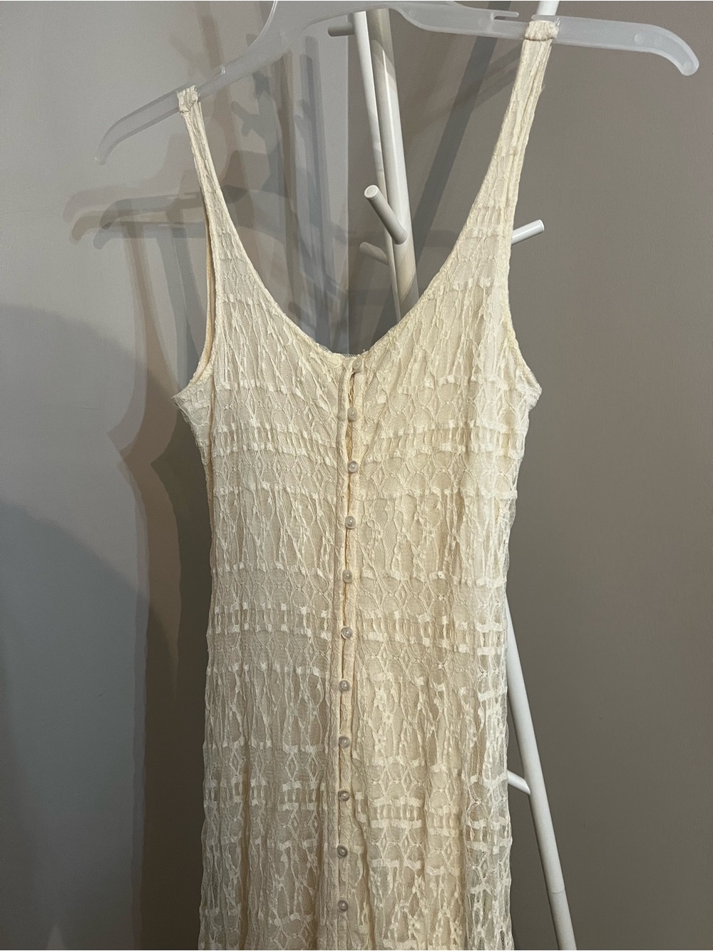 Abercrombie & Fitch Cream Lace Button-Front Maxi Dress - Picture 7 of 11